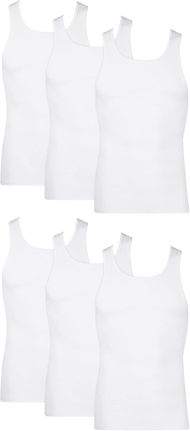 Hanes Men’s Lightweight Cotton Moisture-Wicking Tank Undershirts (6 Pack)