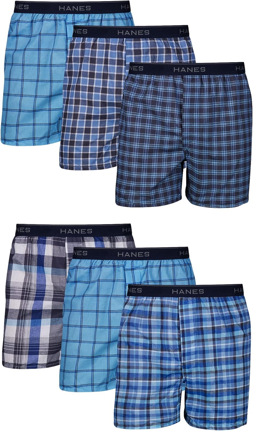 Hanes Men’s Tagless Boxer Underwear, Exposed Waistband, Multi-packs Available
